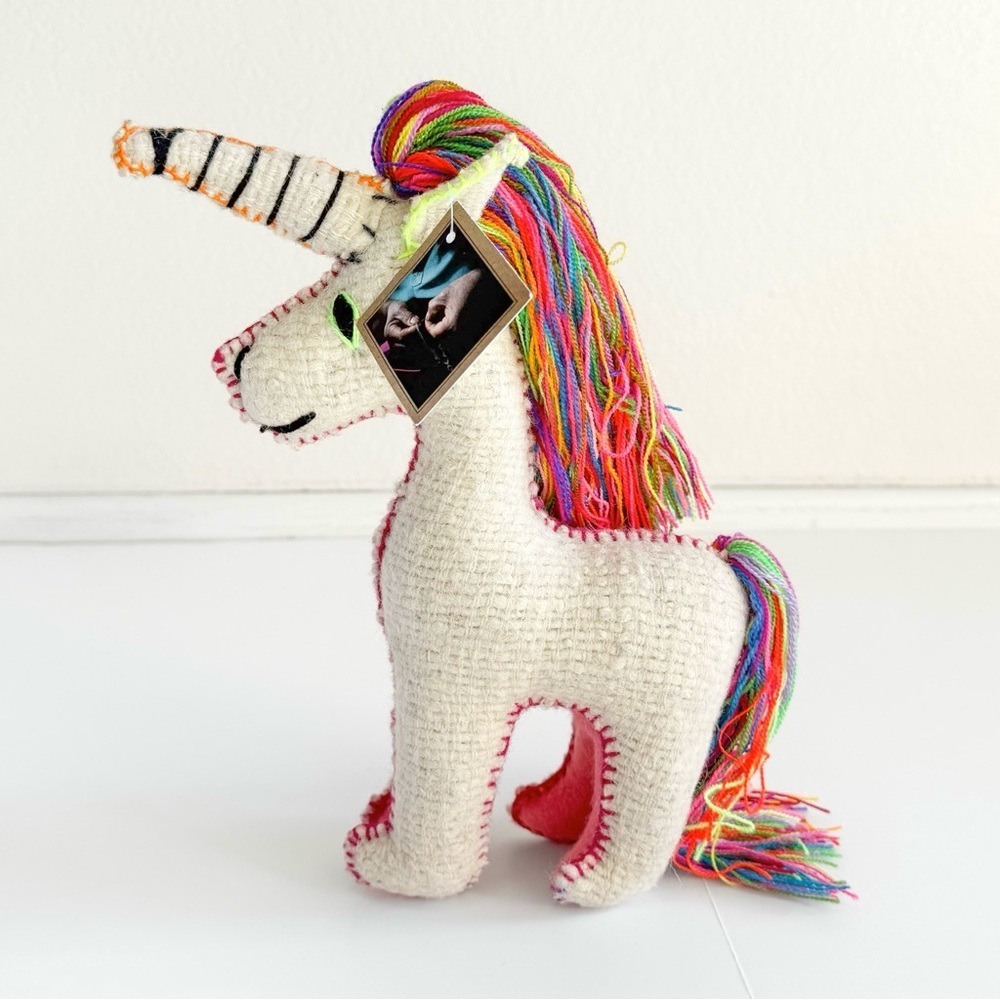 NWT Eclectic Array Handmade Artisan Wool Rainbow Unicorn Plush Stuffed Animal - Picture 5 of 14
